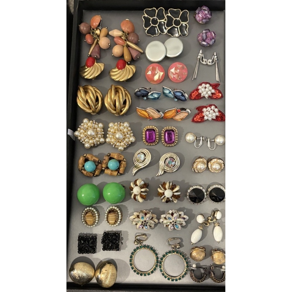 Vintage 80s 90s to Now Lot of 28 Pairs Clip Earrings Statement Runway Rhinestone